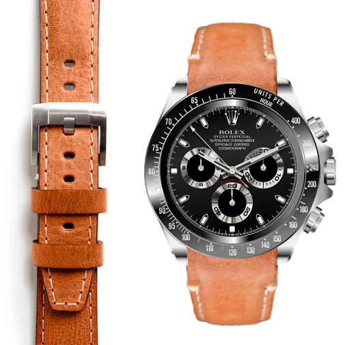 Curved End Leather Strap for Rolex Ceramic Daytona with Tang Buckle - Image 6