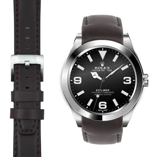 Curved End Leather Strap for Rolex Explorer I with Tang Buckle - Image 11