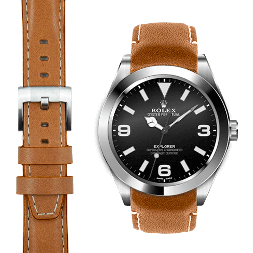 Curved End Leather Strap for Rolex Explorer I with Tang Buckle - Image 6