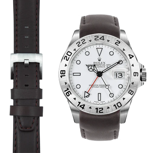 Curved End Leather Strap for Rolex Explorer II with Tang Buckle - Image 11