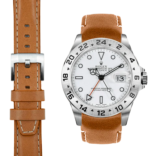 Curved End Leather Strap for Rolex Explorer II with Tang Buckle - Image 6