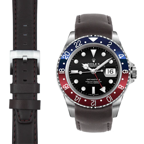 Curved End Leather Strap for Rolex GMT Master I & II with Tang Buckle - Image 11