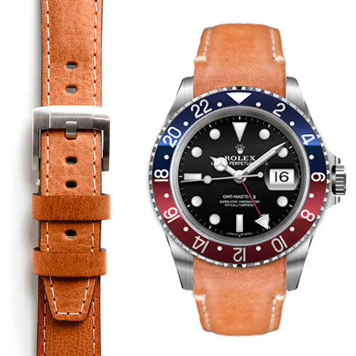 Curved End Leather Strap for Rolex GMT Master I & II with Tang Buckle - Image 6