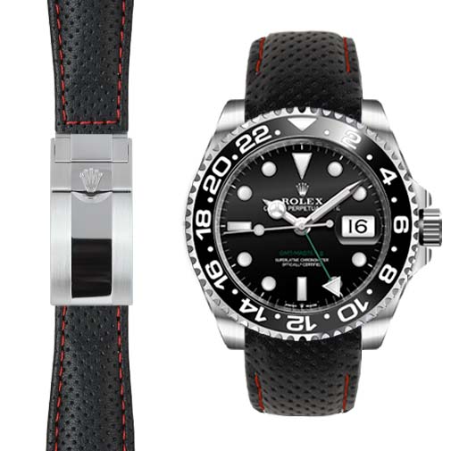 Curved End Leather Strap for Rolex GMT Master II Ceramic Deployant - Image 3