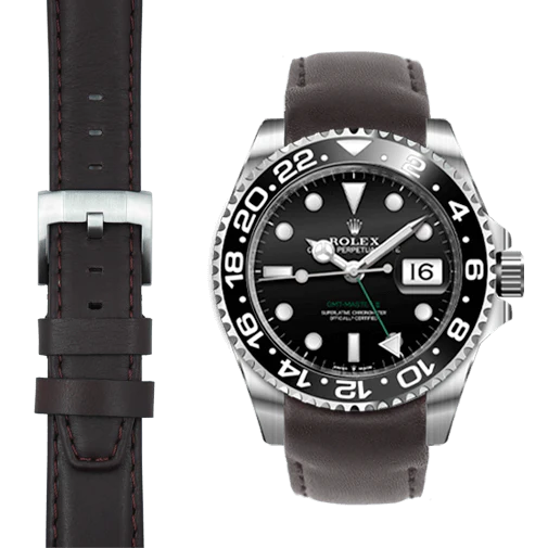 Curved End Leather Strap for Rolex GMT Master II Ceramic with Tang Buckle - Image 11