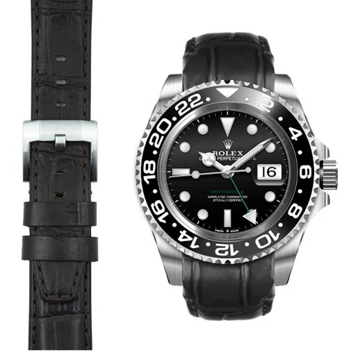 Curved End Leather Strap for Rolex GMT Master II Ceramic with Tang Buckle - Image 16