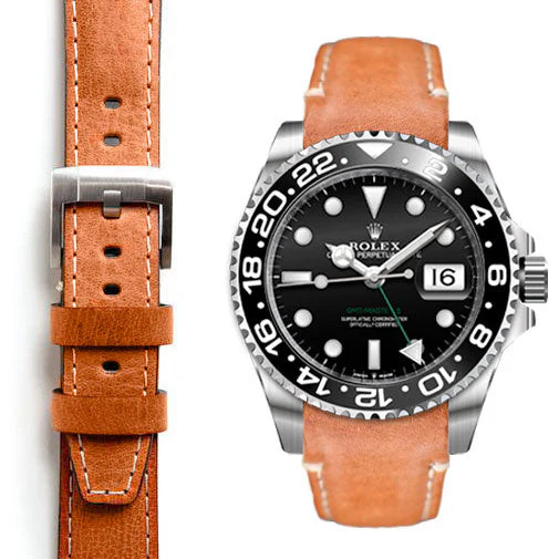 Curved End Leather Strap for Rolex GMT Master II Ceramic with Tang Buckle - Image 6