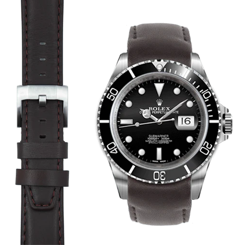 Curved End Leather Strap for Rolex Submariner with Tang Buckle - Image 11