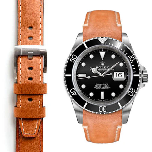 Curved End Leather Strap for Rolex Submariner with Tang Buckle - Image 6