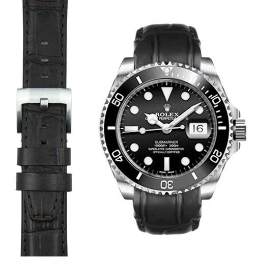 Curved End Leather Strap for Rolex Submariner Ceramic with Tang Buckle - Image 16