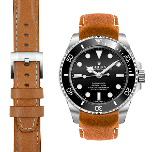 Curved End Leather Strap for Rolex Sub Ceramic No-Date with Tang Buckle - Image 6