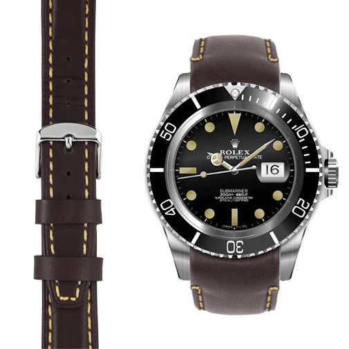 Curved End Leather Strap for Rolex Submariner Date with Tang Buckle - Image 39