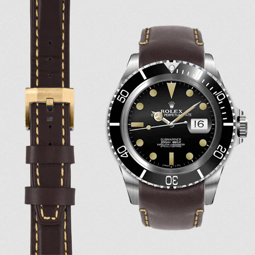 Curved End Leather Strap for Rolex Submariner Date with Tang Buckle - Image 44