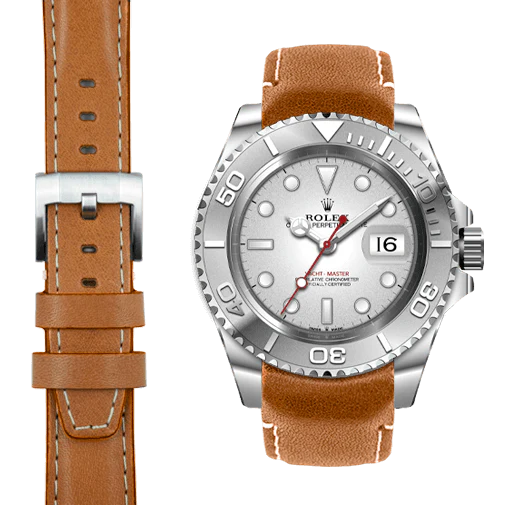 Curved End Leather Strap for Rolex Yacht-Master with Tang Buckle - Image 6