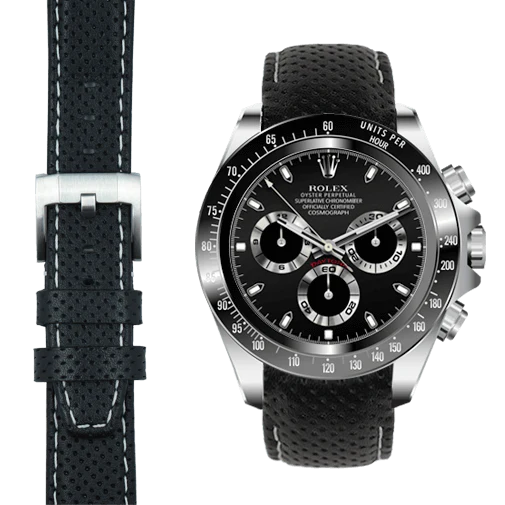 Curved End Racing Leather Strap for Rolex Ceramic Daytona with Tang Buckle - Image 8