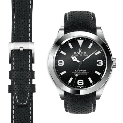 Curved End Racing Leather Strap for Rolex Explorer I with Tang Buckle - Image 8