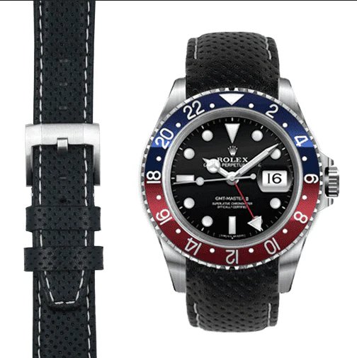 Curved End Racing Leather Strap for Rolex GMT Master I & II with Tang Buckle - Image 8