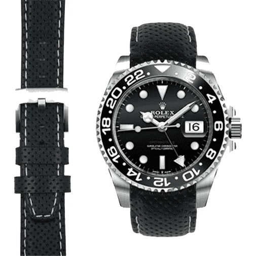 Curved End Racing Leather Strap for Rolex GMT Master II Ceramic with Tang Buckle - Image 8