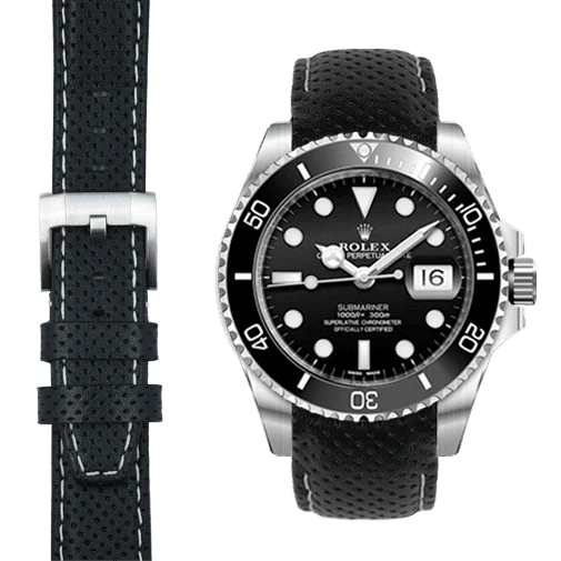 Curved End Racing Leather Strap for Rolex Submariner Ceramic with Tang Buckle - Image 8