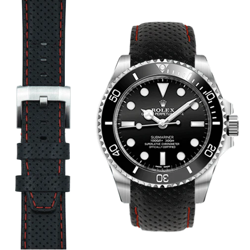 Curved End Racing Leather Strap with Tang Buckle for Rolex Sub Ceramic No-Date
