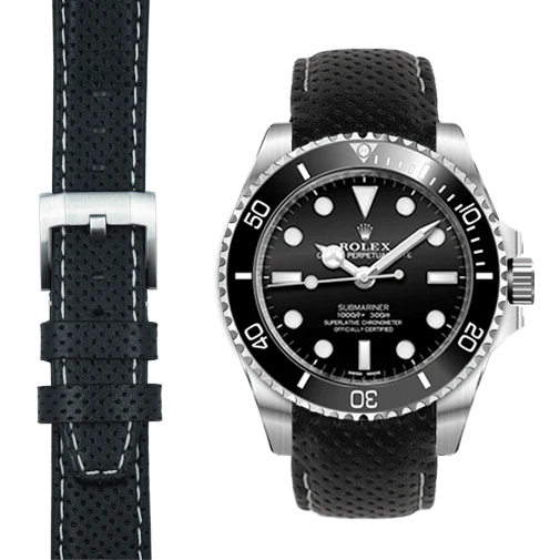 Curved End Racing Leather Strap with Tang Buckle for Rolex Sub Ceramic No-Date - Image 8