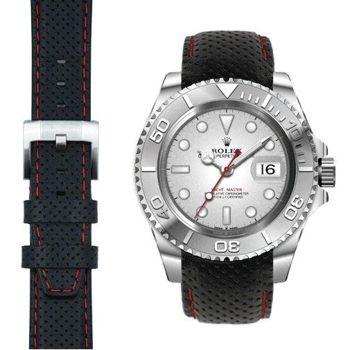 Curved End Racing Leather Strap for Rolex Yacht-Master with Tang Buckle