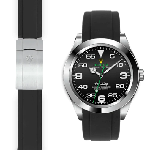 Curved End Rubber Strap for Rolex Air-King Deployant