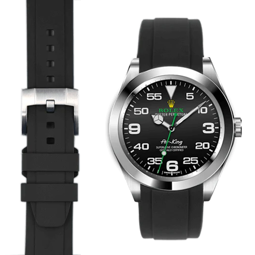Curved End Rubber Strap for Rolex Air-King with Tang Buckle
