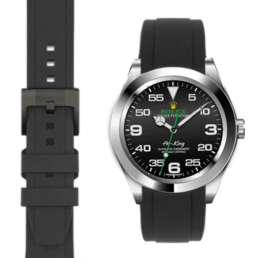 Curved End Rubber Strap for Rolex Air-King with Tang Buckle - Image 6