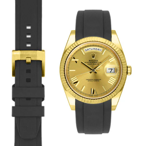 Curved End Rubber Strap for Rolex Day-Date 40mm with Tang Buckle - Image 2