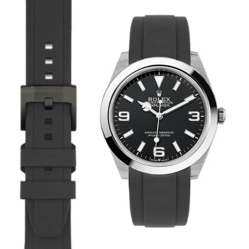 Curved End Rubber Strap for Rolex Explorer I 40mm with Tang Buckle - Image 6