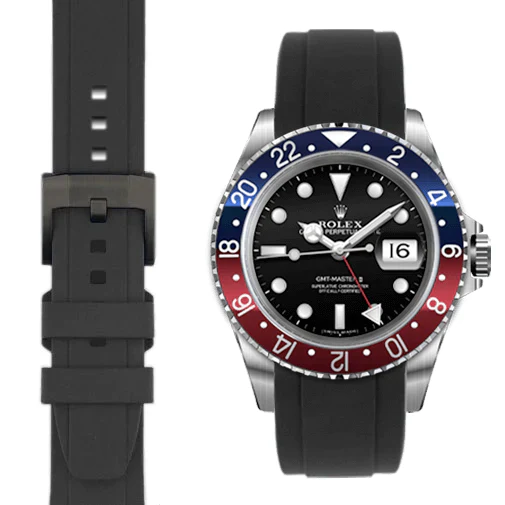 CURVED END RUBBER STRAP FOR ROLEX GMT MASTER I & II WITH TANG BUCKLE - Image 6