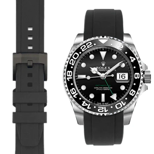 Curved End Rubber Strap for Rolex GMT Master II Ceramic with Tang Buckle - Image 6