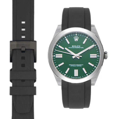 Curved End Rubber Strap for Rolex Oyster Perpetual 41mm with Tang Buckle - Image 6