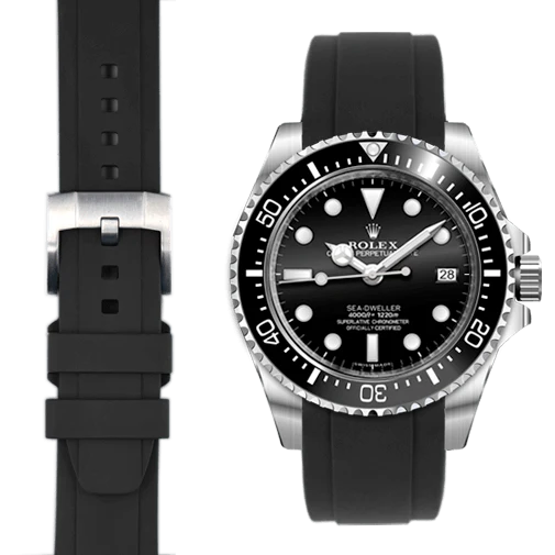 Curved End Rubber Strap for Rolex Sea-Dweller 4000 with Tang Buckle