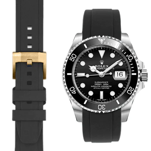 Curved End Rubber Strap for Rolex Submariner Ceramic with Tang Buckle - Image 10