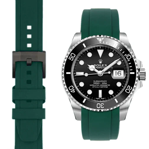Curved End Rubber Strap for Rolex Submariner Ceramic with Tang Buckle - Image 48