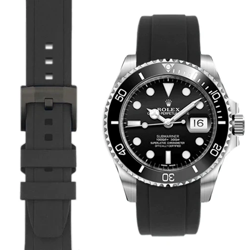 Curved End Rubber Strap for Rolex Submariner Ceramic with Tang Buckle - Image 6