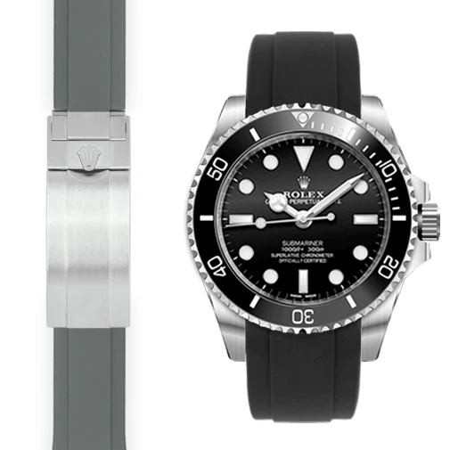 Curved End Rubber Strap for Rolex Sub Ceramic No-Date Deployant