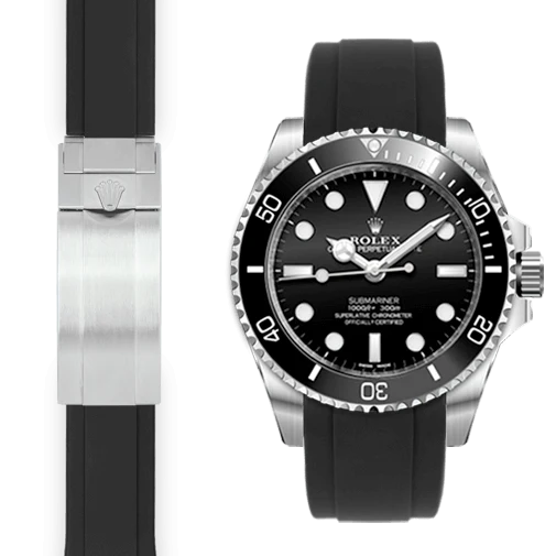 Curved End Rubber Strap for Rolex Sub Ceramic No-Date Deployant - Image 2