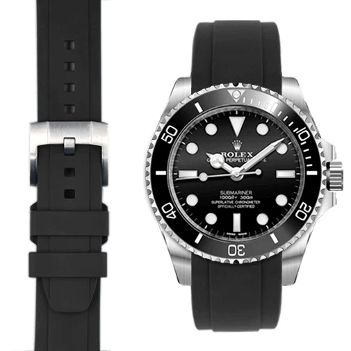 Curved End Rubber Strap with Tang Buckle for Rolex Sub Ceramic No-Date