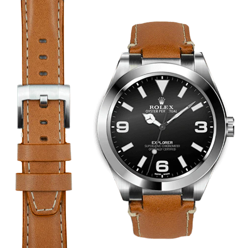Steel End Link Leather Strap for Rolex Explorer I with Tang Buckle - Image 11