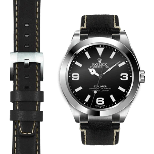 Steel End Link Leather Strap for Rolex Explorer I with Tang Buckle - Image 6