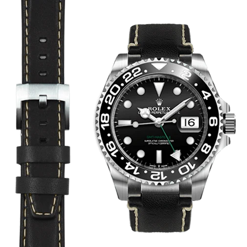 Steel End Link Leather Strap for Rolex GMT Master II Ceramic with Tang Buckle - Image 6