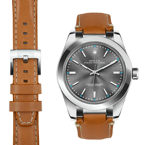 Steel End Link Leather Strap for Rolex Oyster Perpetual 39mm with Tang Buckle - Image 11