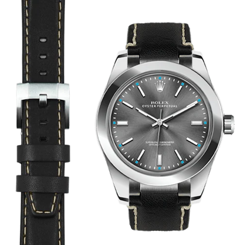 Steel End Link Leather Strap for Rolex Oyster Perpetual 39mm with Tang Buckle - Image 6