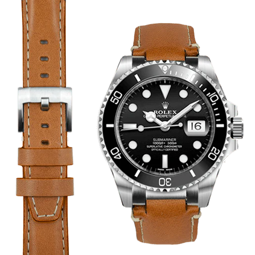 Steel End Link Leather Strap for Rolex Submariner Ceramic with Tang Buckle - Image 11